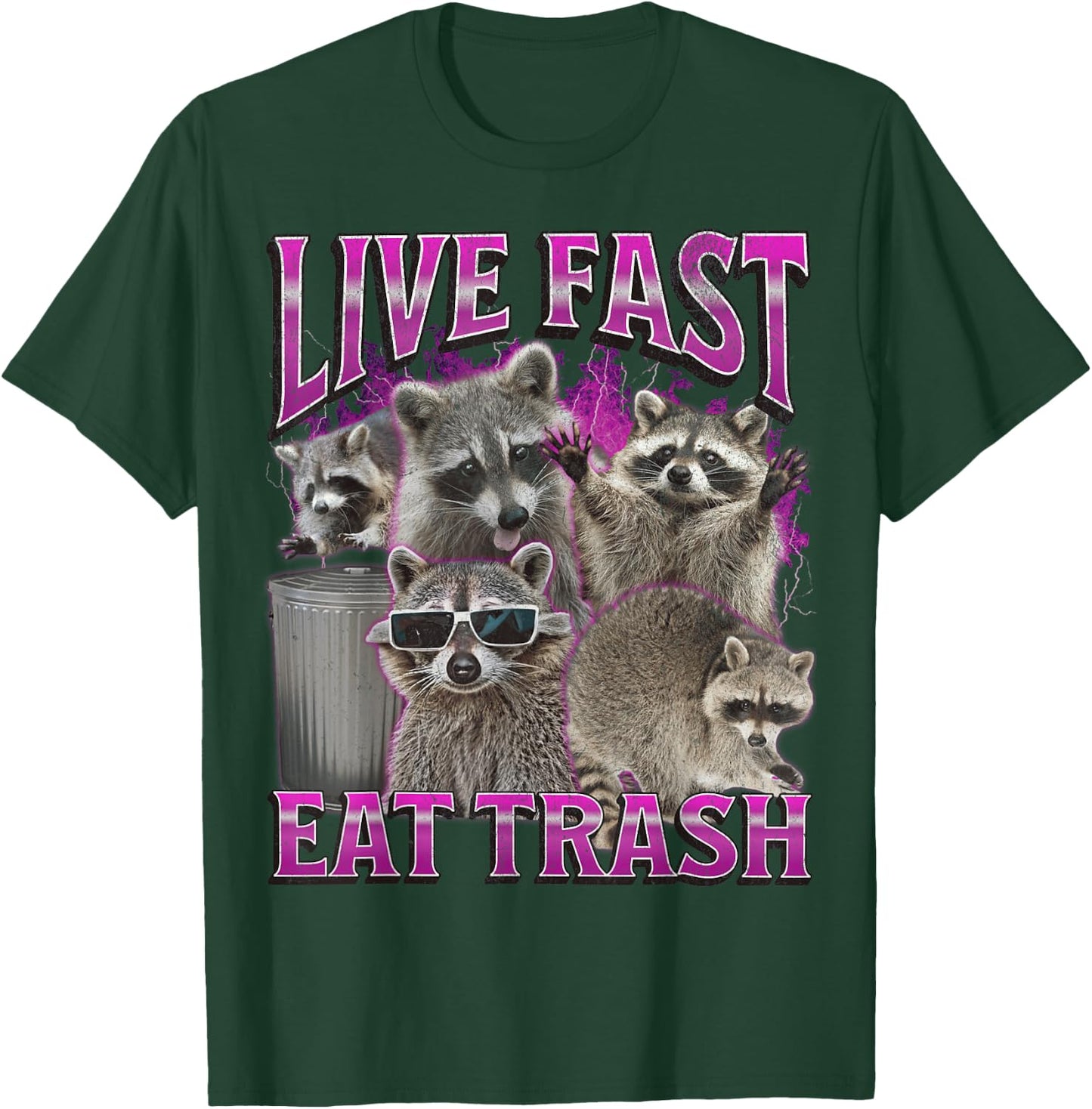 Live Fast Eat Trash Funny Raccoon Meme Bootleg Graphic 90s T-Shirt - T-Shirt | Forest