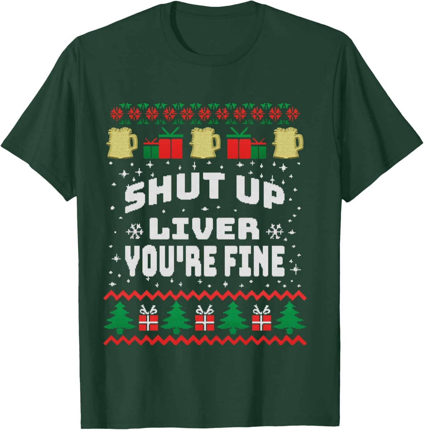 Drinking Xmas Shirt with Beer, Stitch an Knitting T-Shirt - T-Shirt | Forest