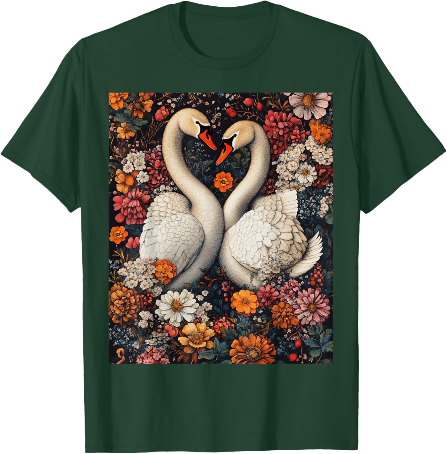Romantic Swan Heart Nature Art T-Shirt - T-Shirt | Forest