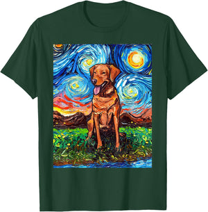 Fox Red Labrador Starry Night Dog Official Art by Aja Men Women Kids T-Shirt - T-Shirt | Forest