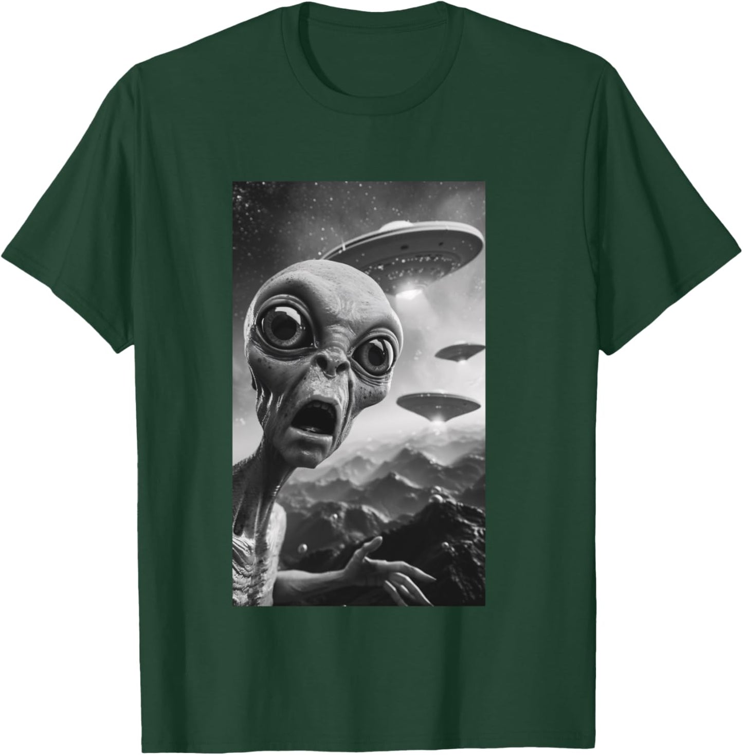 Funny Alien UFO Soucoupe volante Selfie Homme Femme Manche Longue T-Shirt - T-Shirt | Forest