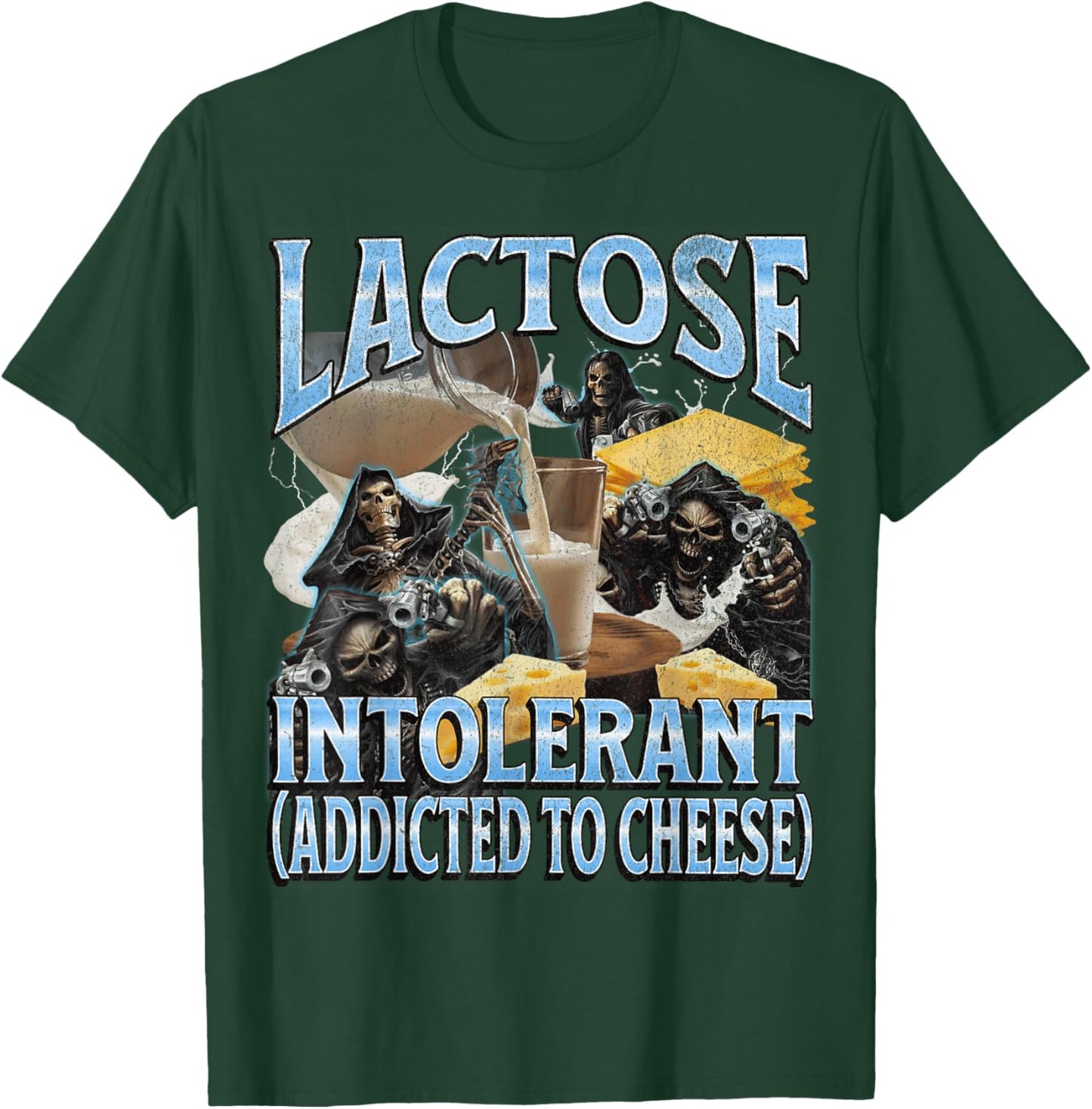 Lactose Intolerant Funny Hard Skeleton Meme Bootleg Graphic T-Shirt - T-Shirt | Forest