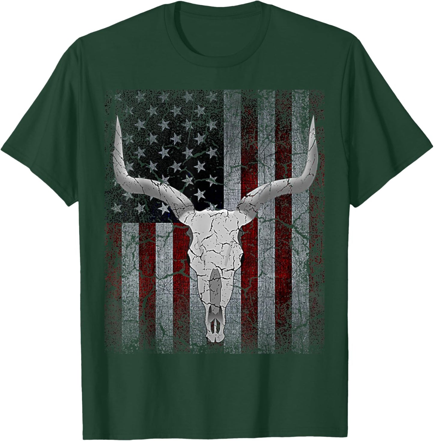 Bull Skull American Flag Cow Skull Western Graphic Wild West T-Shirt - T-Shirt | Forest