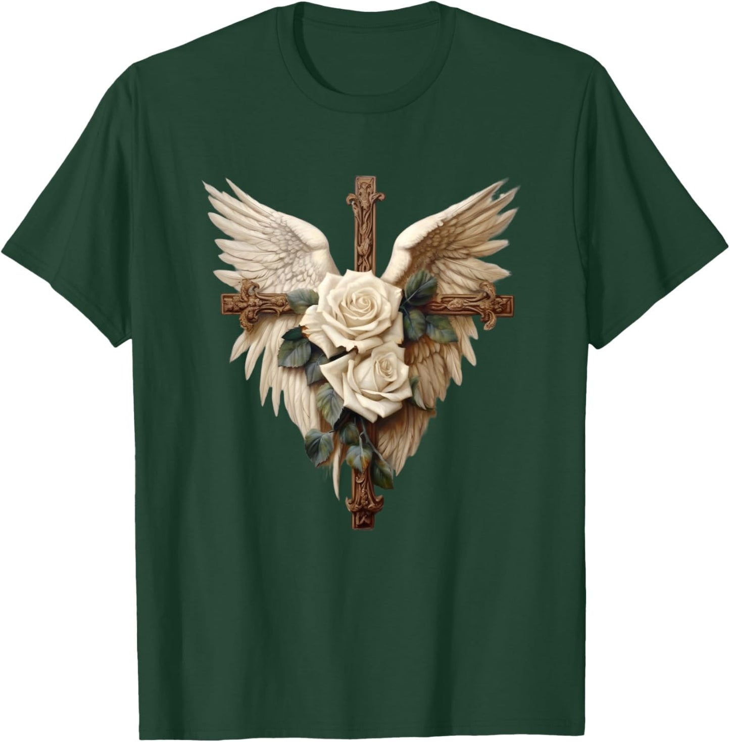 White Roses Christian Women Accessories For Mom Dove Wings T-Shirt - T-Shirt | Forest