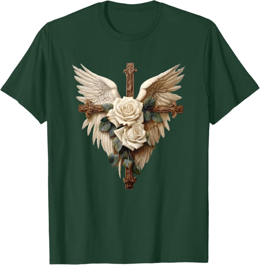 White Roses Christian Women Accessories For Mom Dove Wings T-Shirt - T-Shirt | Forest