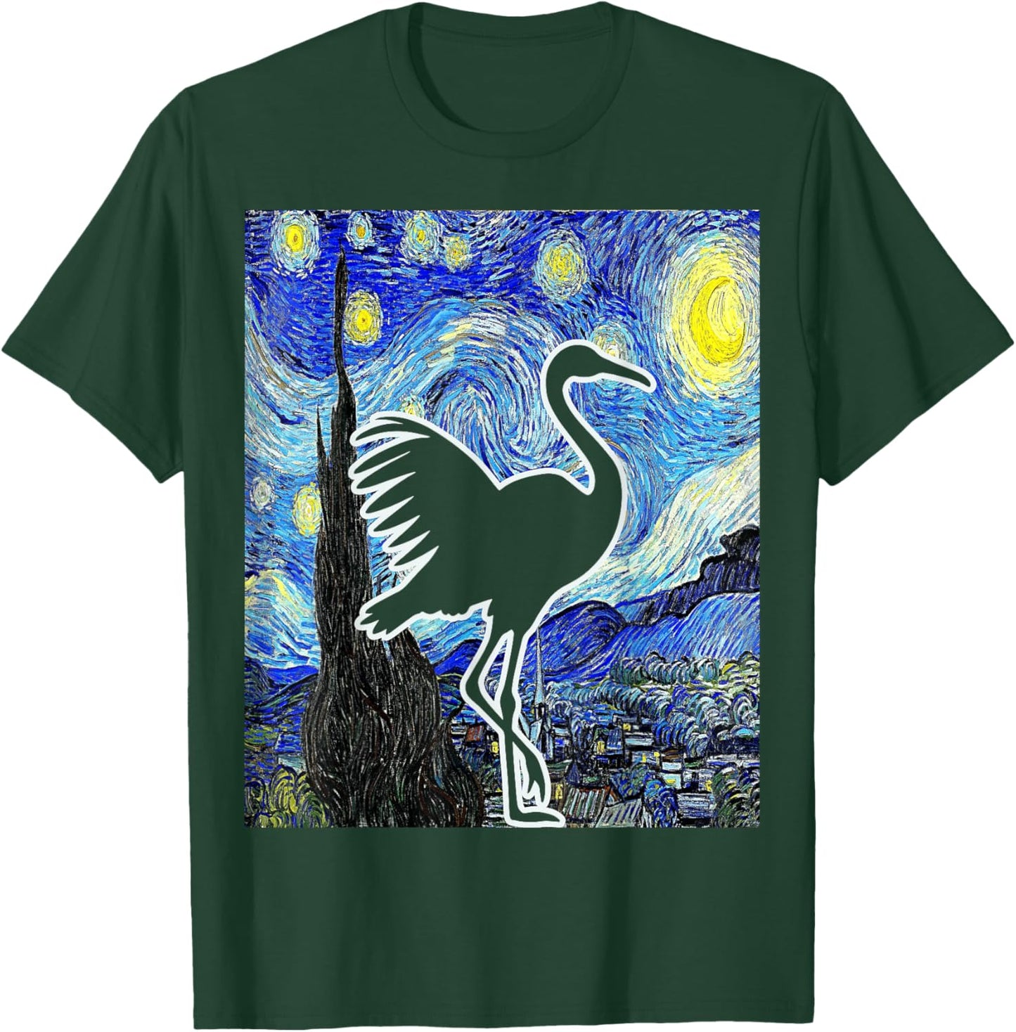 Sandhill Crane Starry Night Birdwatching Ornithology T-Shirt - T-Shirt | Forest