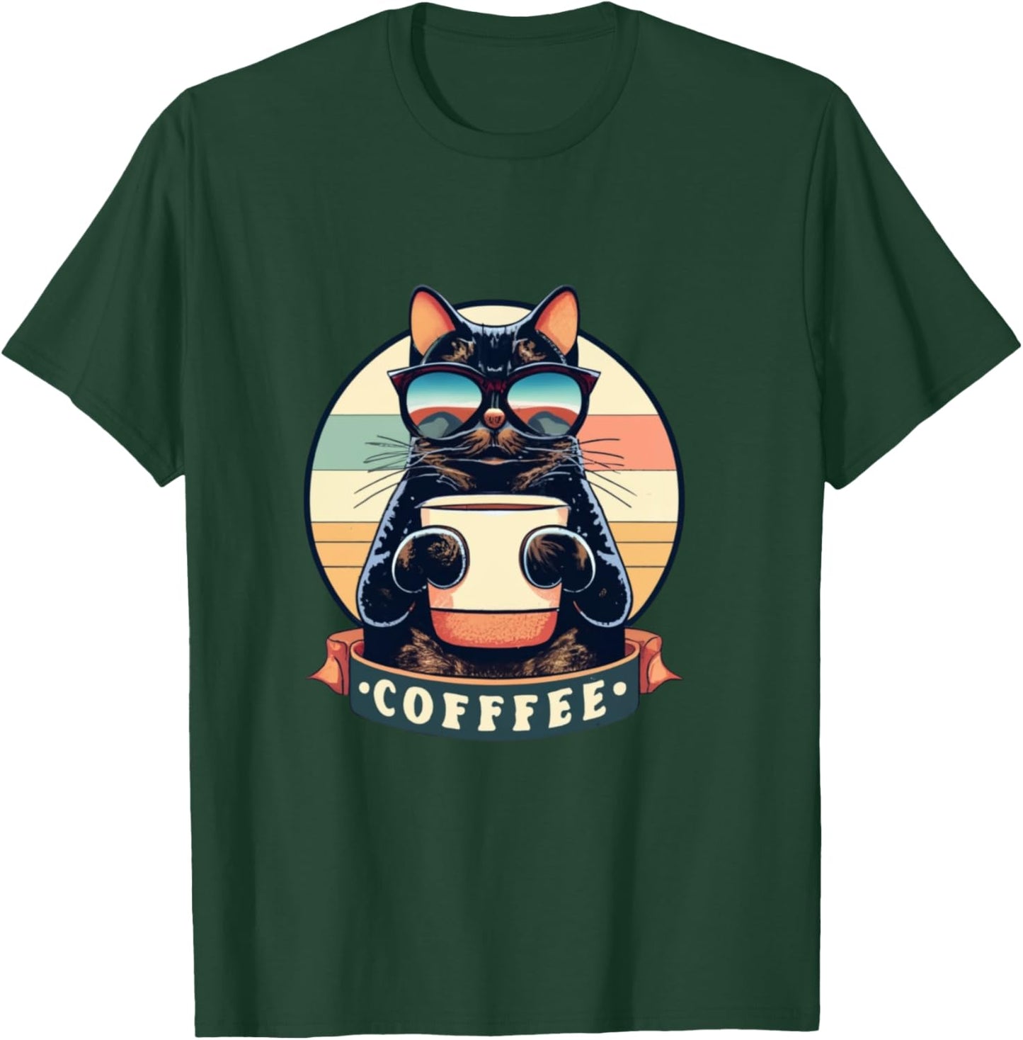 Cute Coffee Cat | Funny Vintage Cat | Black Cat | Retro Cat T-Shirt - T-Shirt | Forest