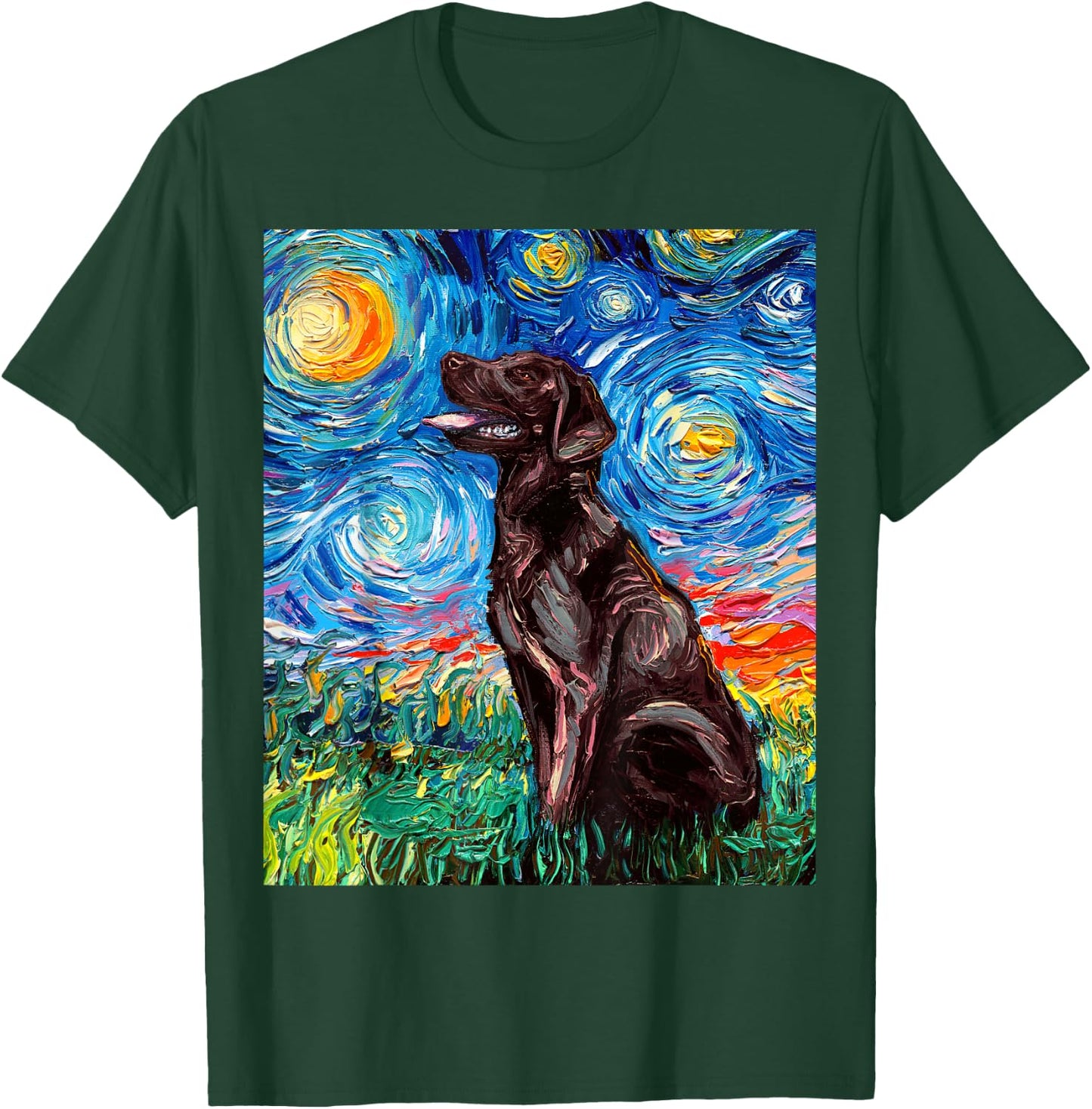 Chocolate Labrador Starry Night Brown Lab Dog Art by Aja T-Shirt - T-Shirt | Forest