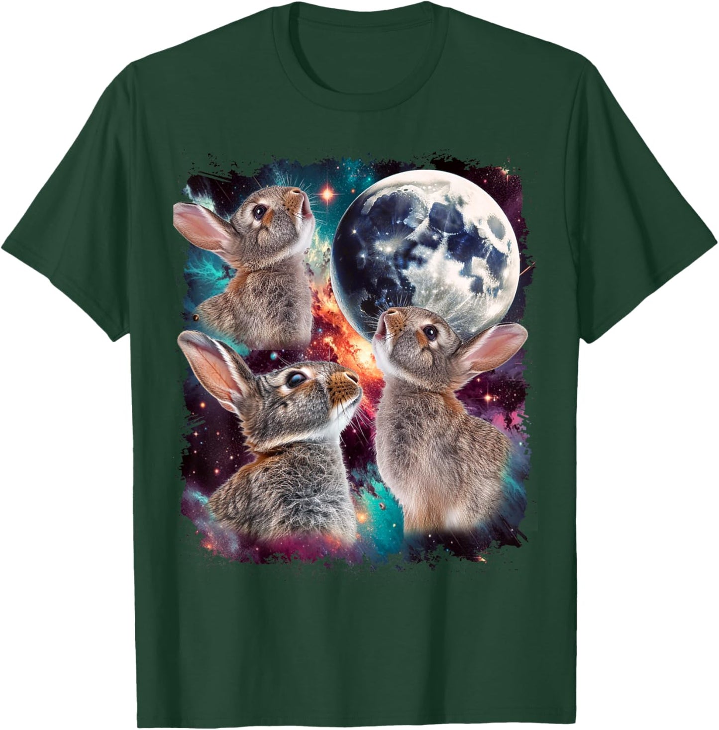 3 Bunny Moon | 3 Rabbits Moon Funny Weird Cursed Meme T-Shirt - T-Shirt | Forest