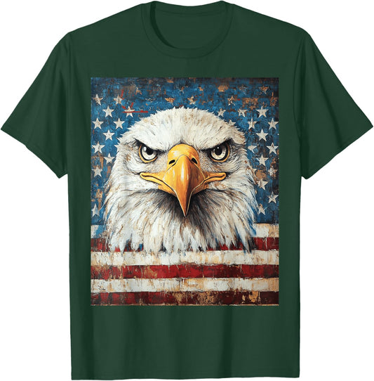 American Bald Eagle USA Flag Patriotic 4th of July Vintage T-Shirt - T-Shirt | Forest