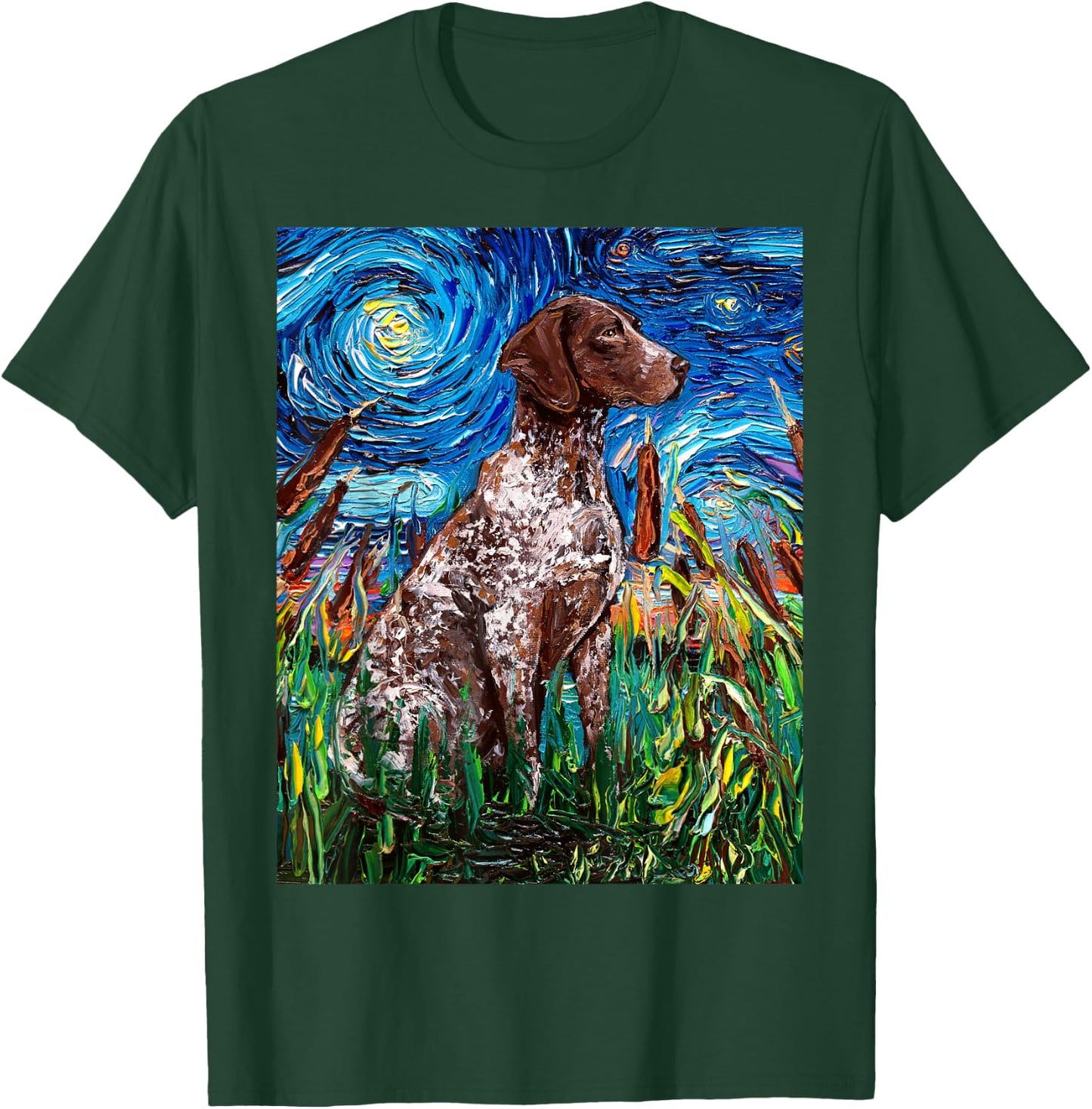 German Short Hair Pointer Starry Night Dog Art by Aja T-Shirt - T-Shirt | Forest