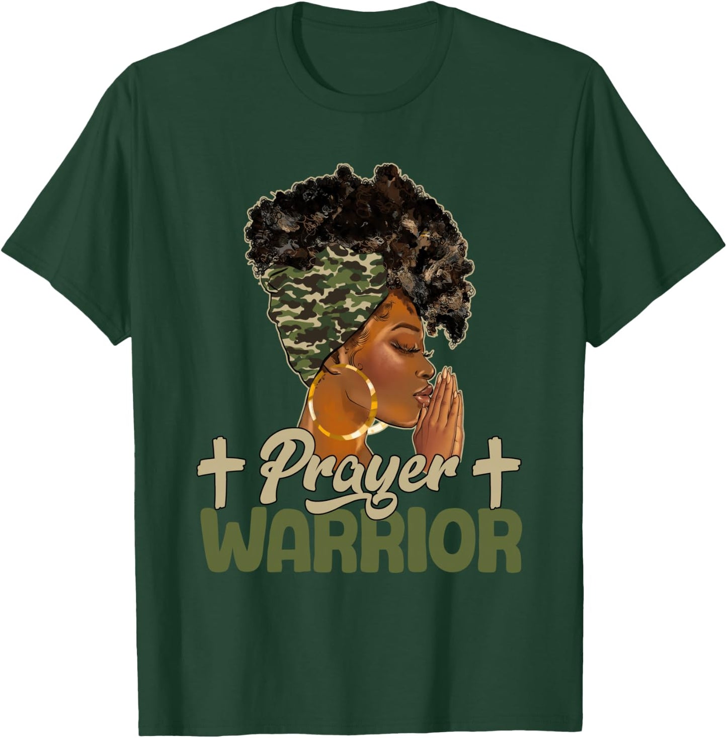 Praying Black Woman Afro Christian Sayings Prayer Warrior T-Shirt - T-Shirt | Forest