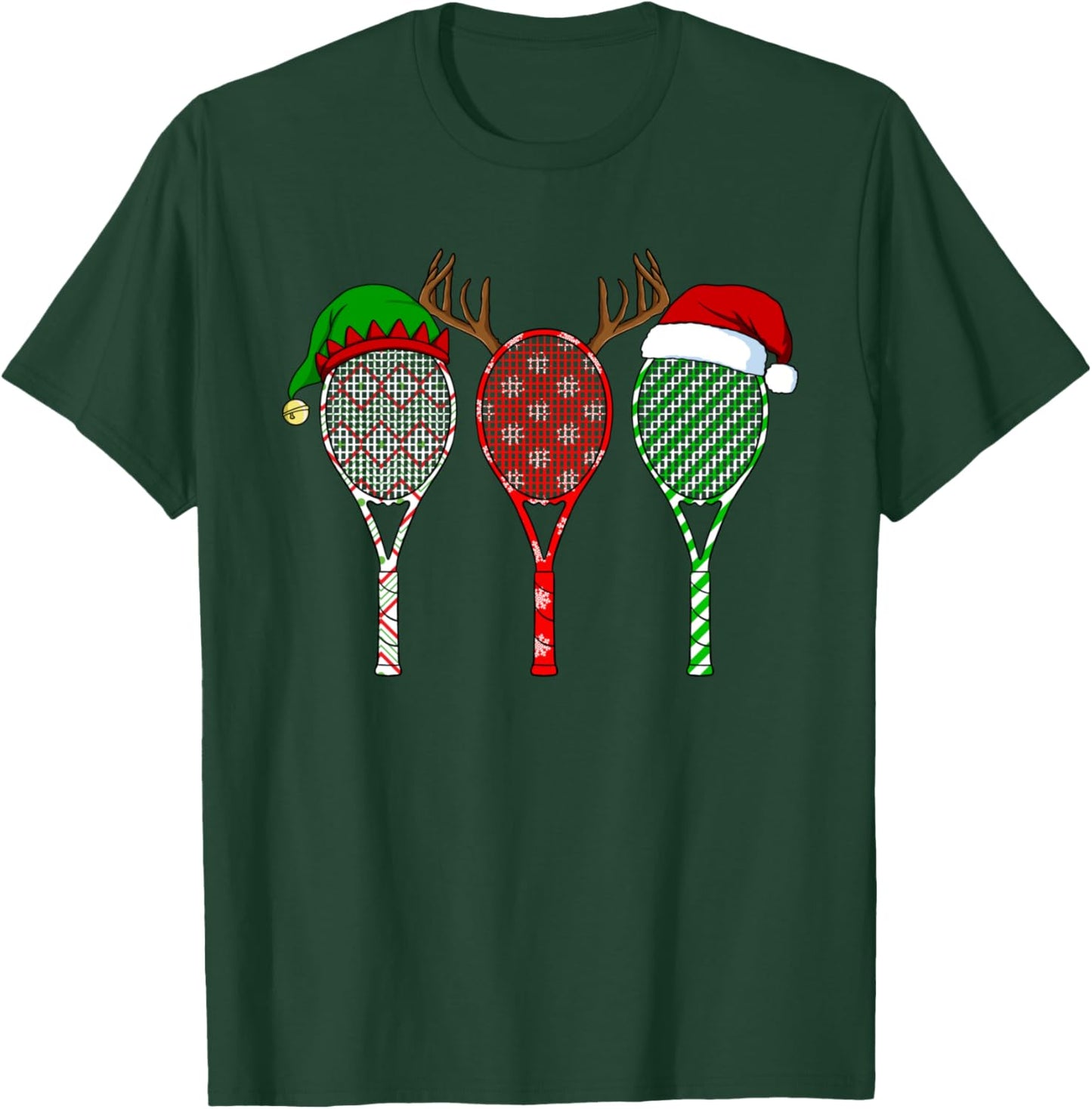 Tennis Racket Christmas Hat Reindeer Anlter Game Sport T-Shirt - T-Shirt | Forest