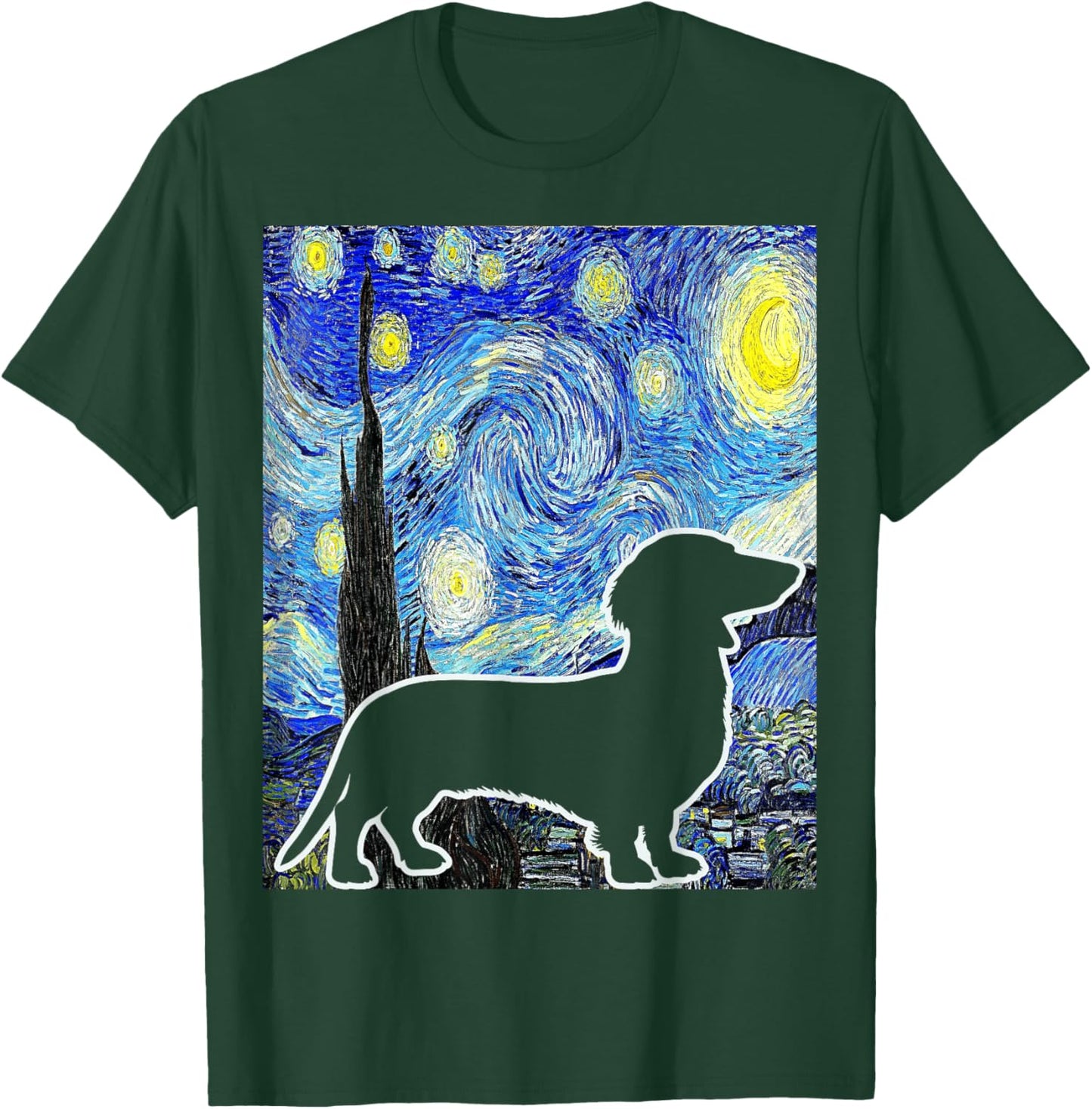 Dachshund Starry Night Dachshund Lover Van Gogh Painting T-Shirt - T-Shirt | Forest