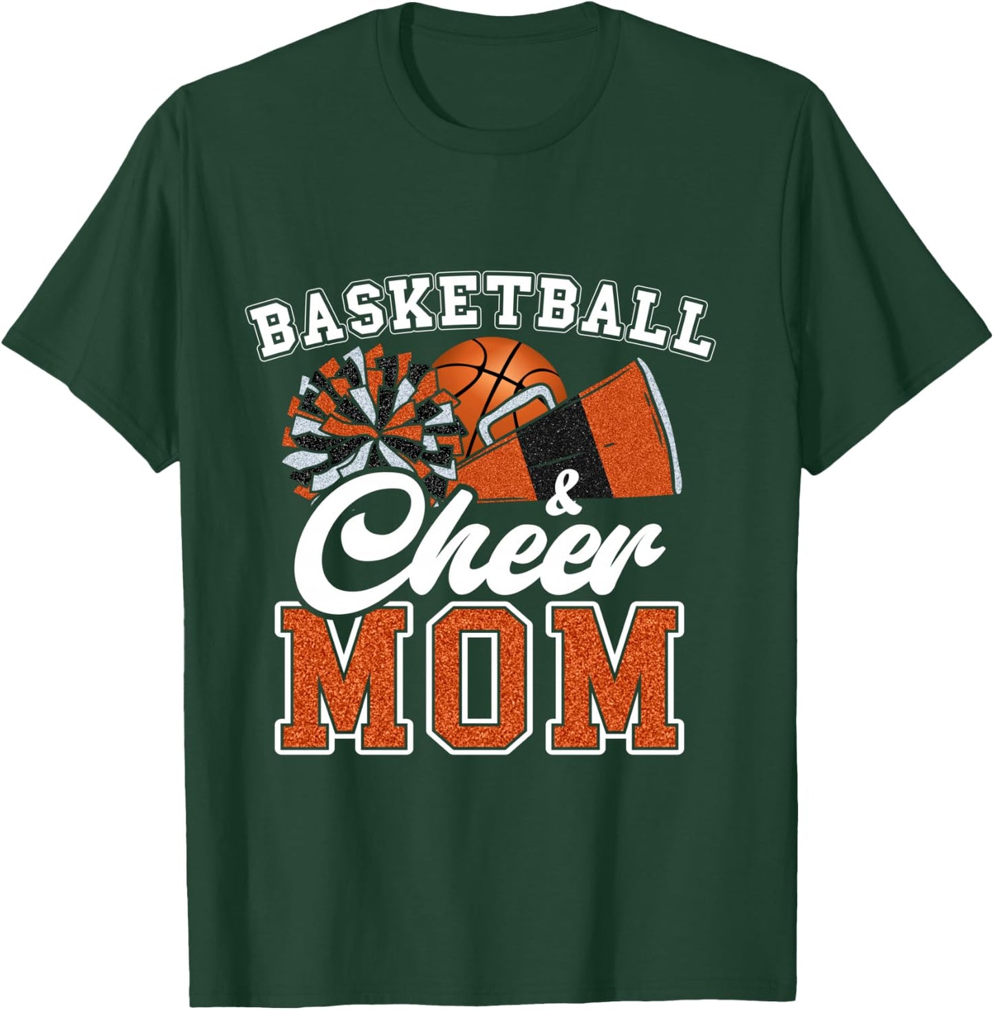 Proud Basketball & Cheer Mom Cheerleader Mom Mama Orange T-Shirt - T-Shirt | Forest