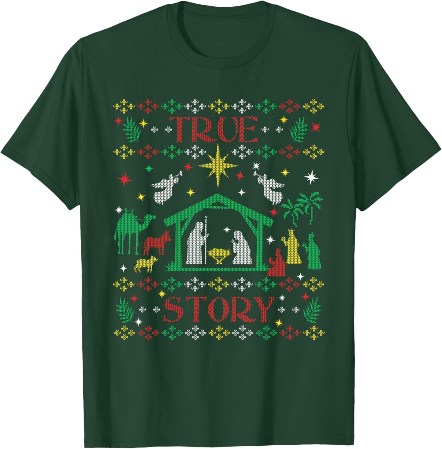 True Story Jesus Manger Christian Ugly Christmas Sweater T-Shirt - T-Shirt | Forest