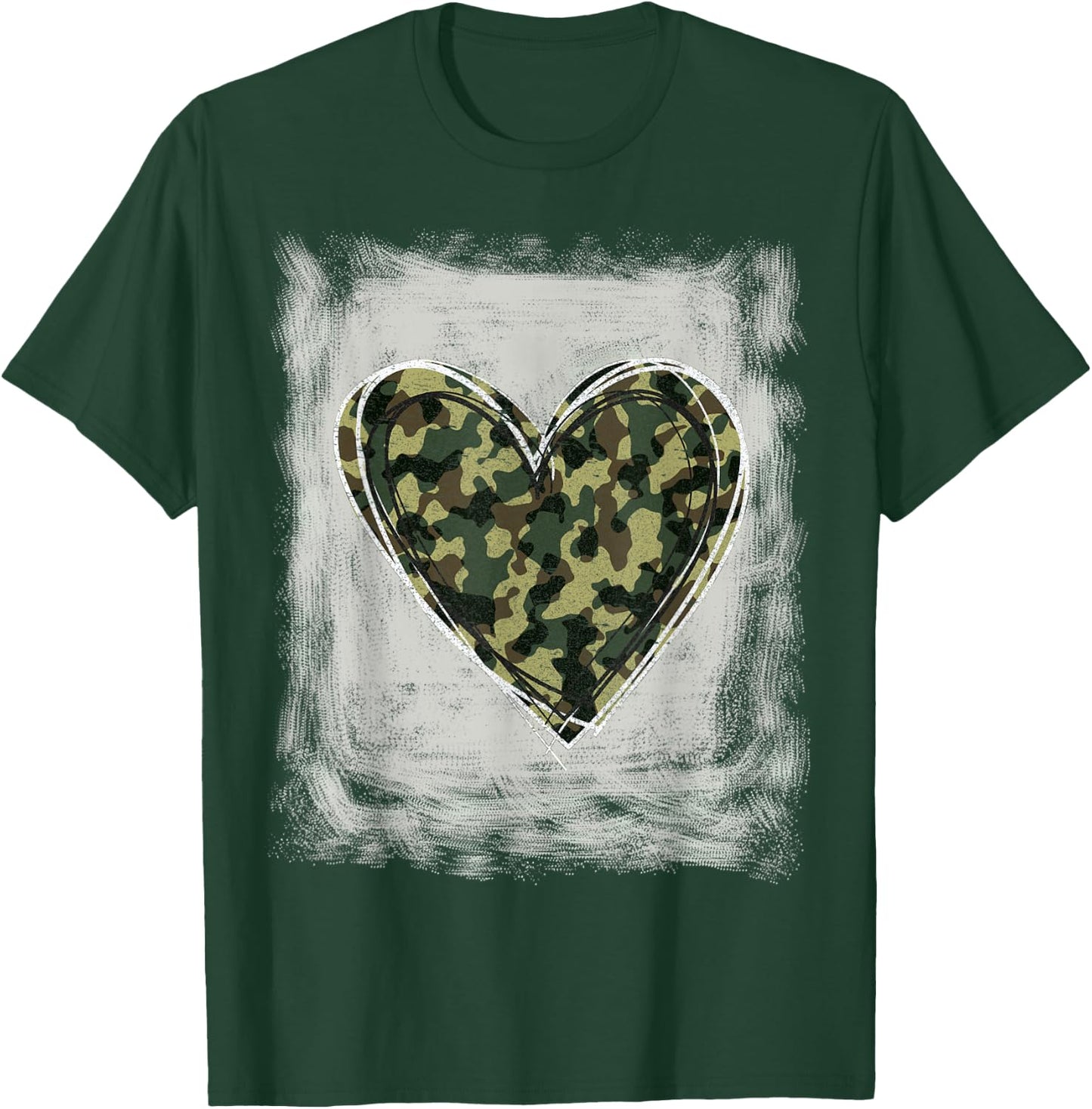 Camo Army Heart Bleached Shirts Forces Memorial Day T-Shirt - T-Shirt | Forest