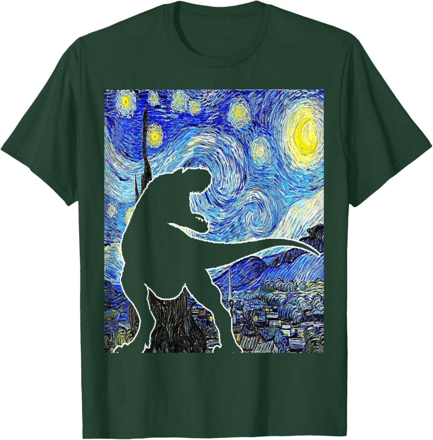 Dinosaur Starry Night T Rex Van Gogh Funny Paleontologist T-Shirt - T-Shirt | Forest