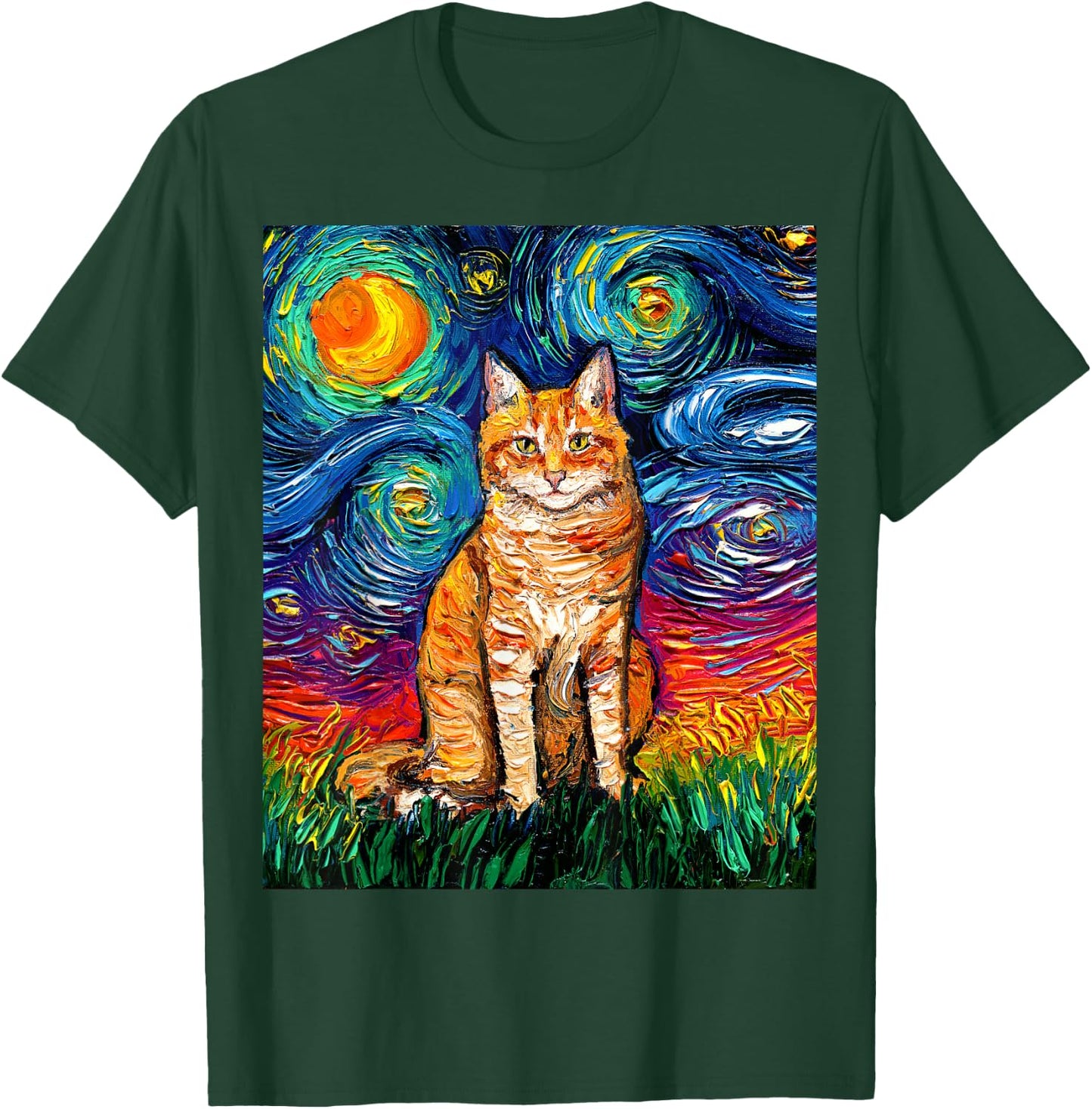 Orange Tabby Tiger Cat Starry Night Colorful Kitty Artwork T-Shirt - T-Shirt | Forest