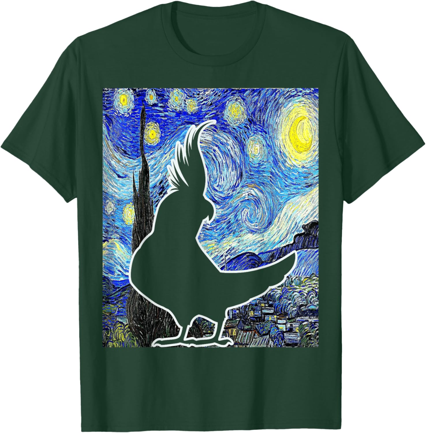 Cockatiel Starry Night Van Gogh Cockatiel Parrot Birding T-Shirt - T-Shirt | Forest
