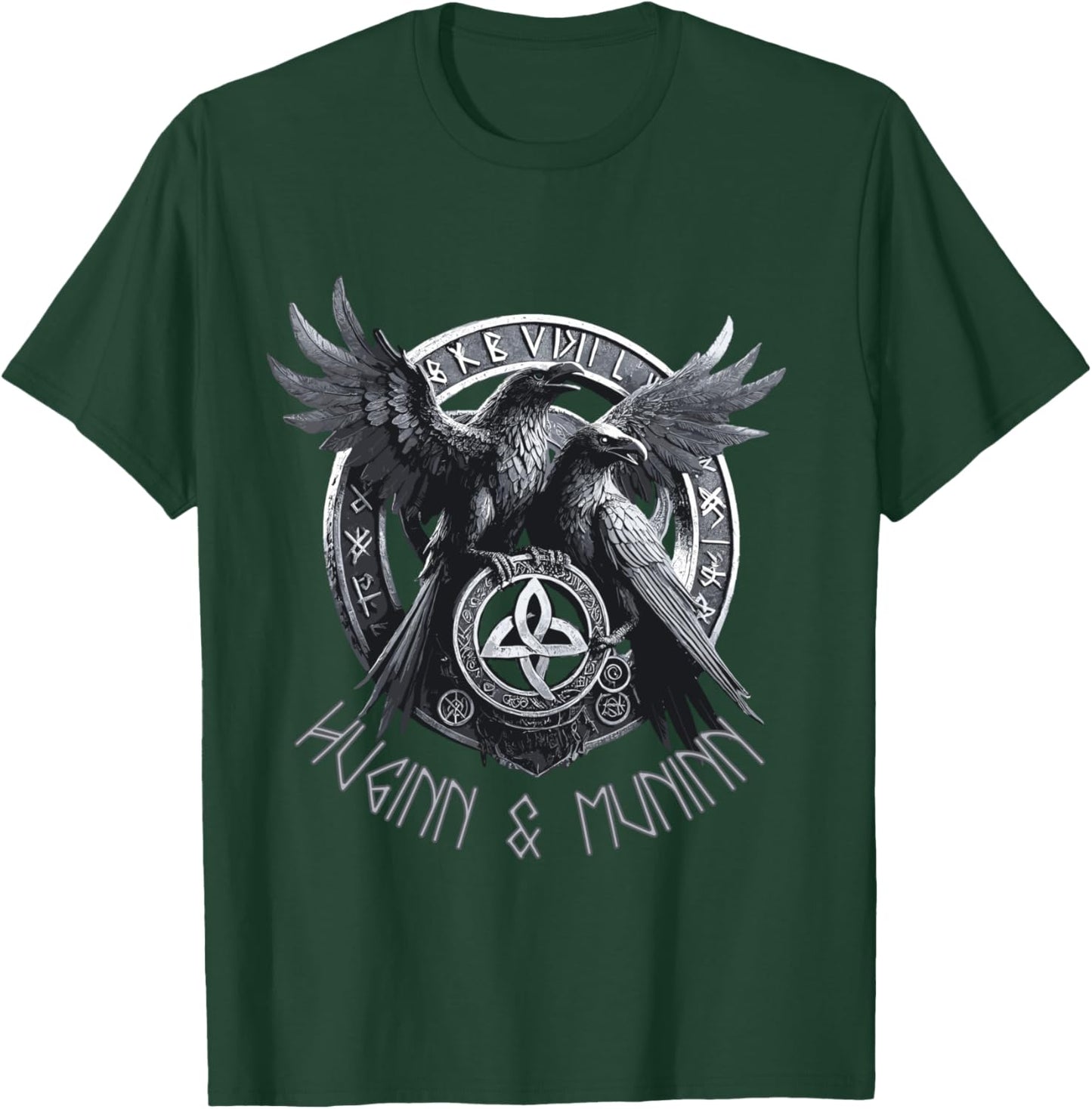 Odin Ravens Huginn & Muninn Vegvisir Vikings Myth , Black, S T-Shirt - T-Shirt | Forest
