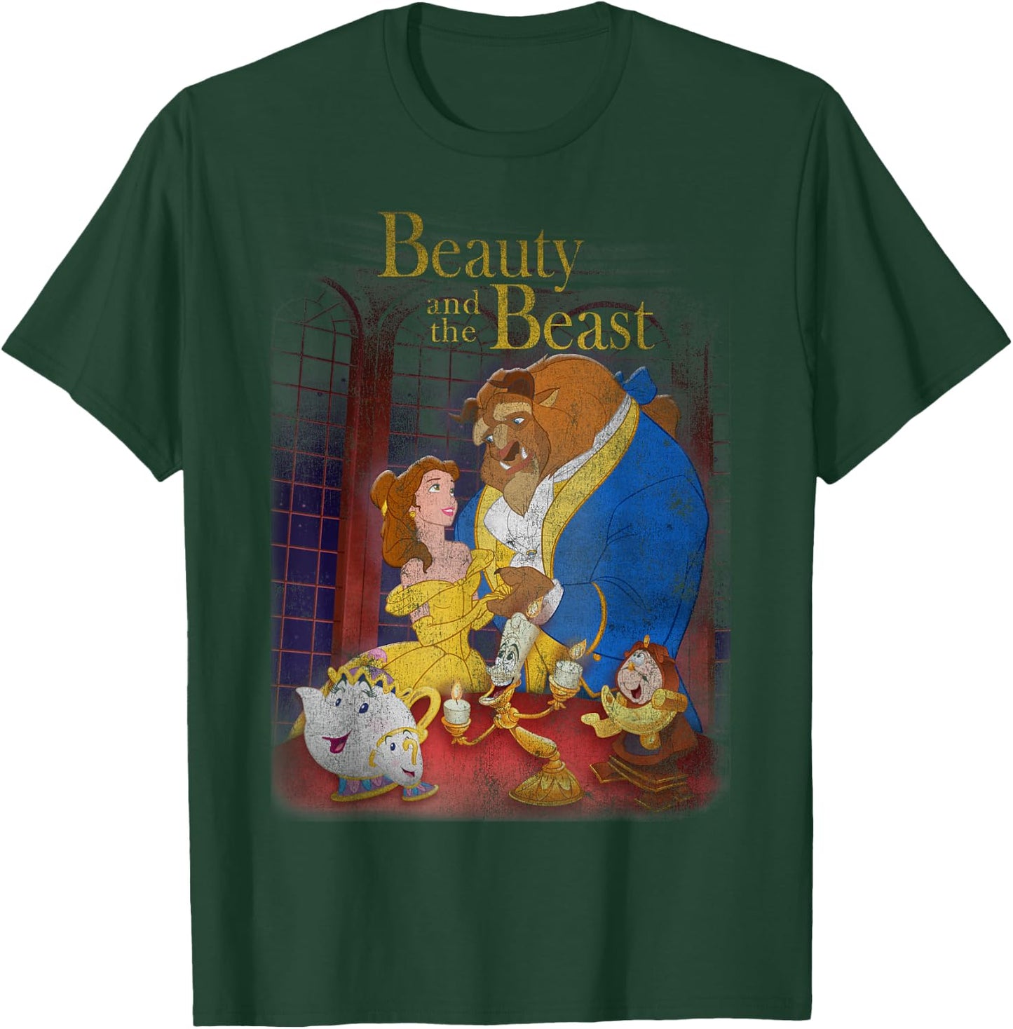 Disney Beauty and The Beast Distressed Vintage Group Shot T-Shirt - T-Shirt | Forest
