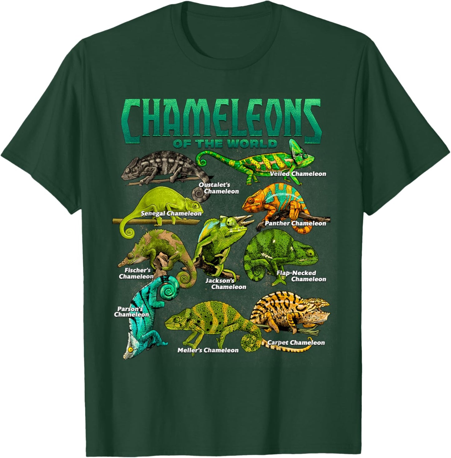 Chameleons of The World Educational Reptile Lizard Lover T-Shirt - T-Shirt | Forest