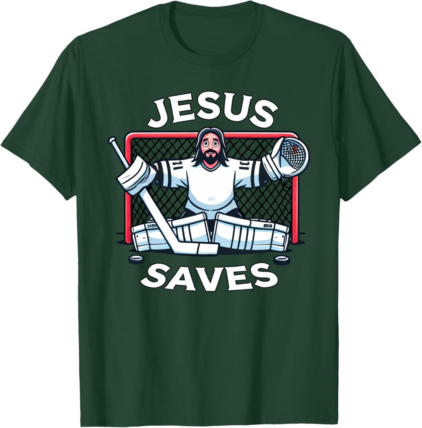 Funny Hockey Jesus Saves Goalie Sports Humor T-Shirt - T-Shirt | Forest