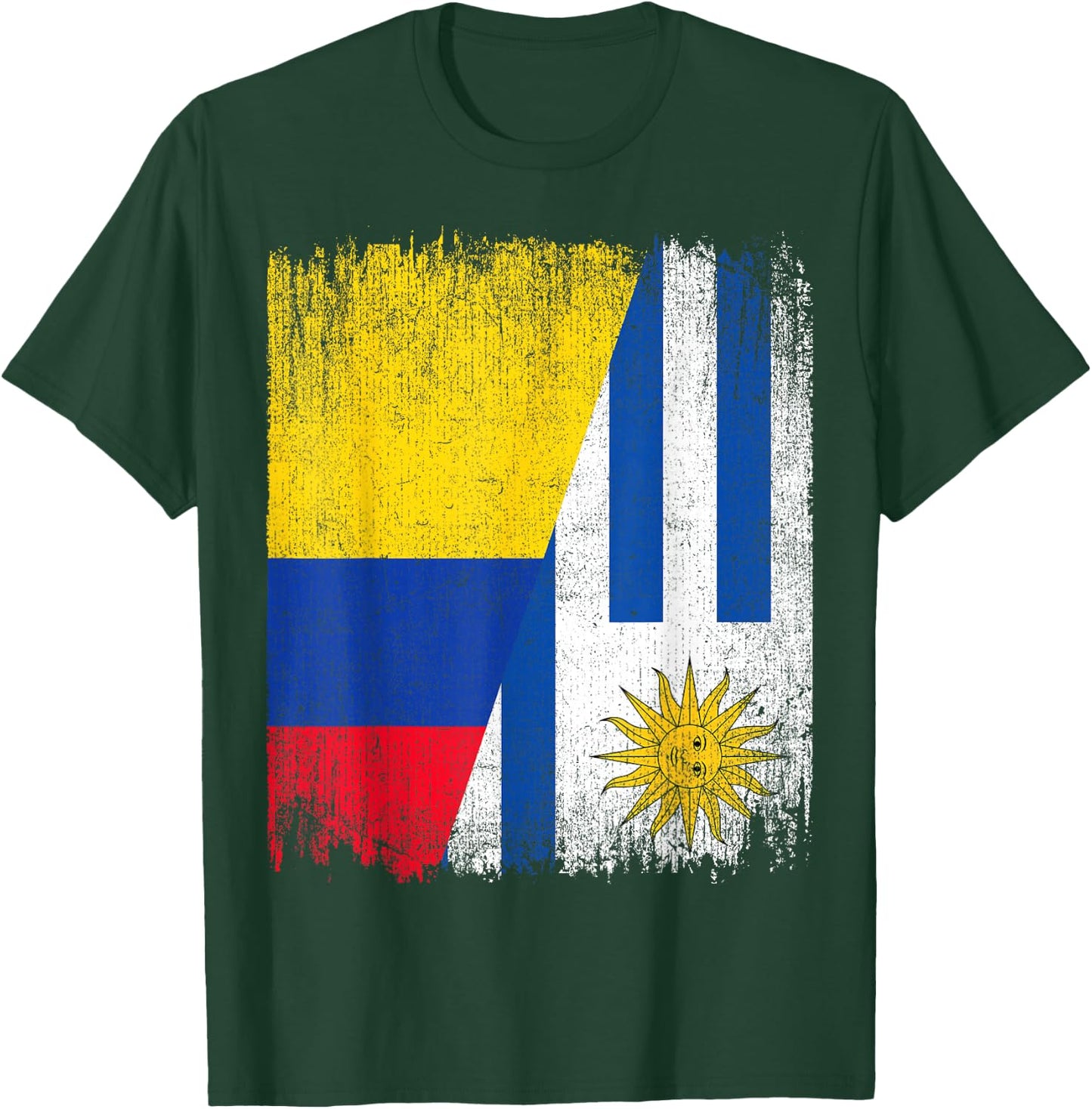 Half Colombia Uruguay Flag Colombian Uruguayan Pride Roots T-Shirt - T-Shirt | Forest