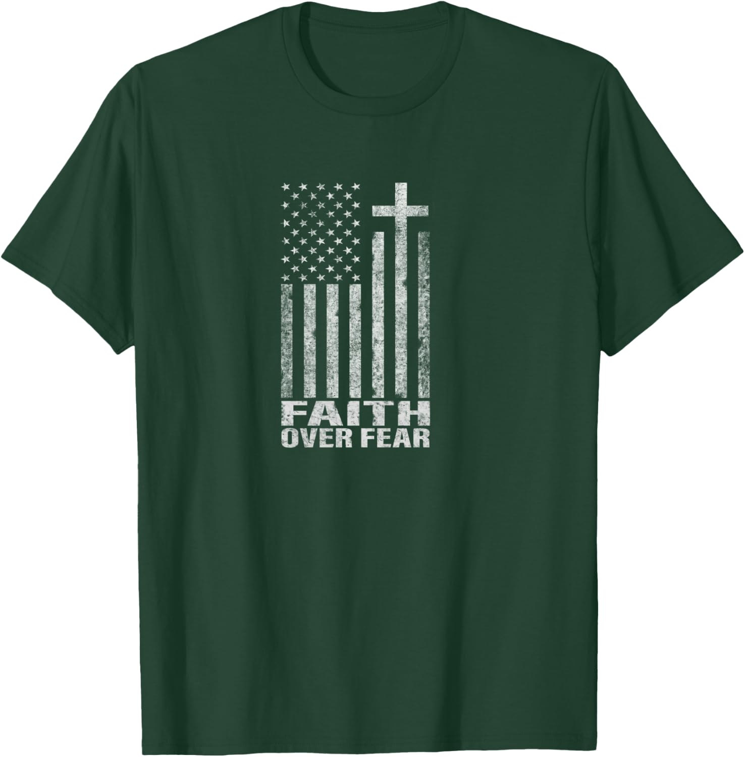 Faith Over Fear Cool Christian Flag Cross Gift Women T-Shirt - T-Shirt | Forest