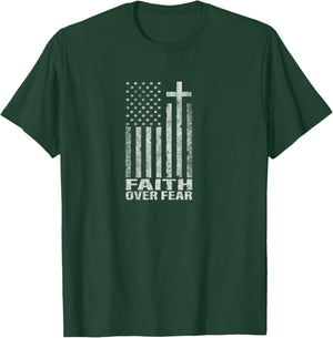 Faith Over Fear Cool Christian Flag Cross Gift Women T-Shirt - T-Shirt | Forest