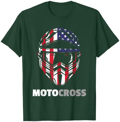 US-Flag Motocross Helmet, Dirt Bike Rider Patriotic MX Racer Women Kids Men T-Shirt - T-Shirt | Forest
