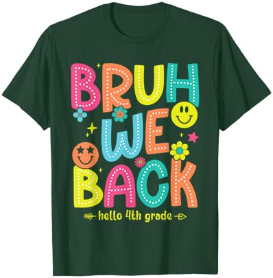 Bruh We Back To School 4th Grade Teacher Retro Groovy Women Kids T-Shirt - T-Shirt | Forest
