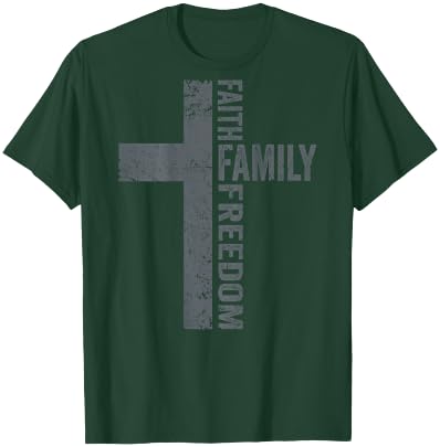 Faith Family & Freedom - Patriotic Christian Cross - ON BACK T-Shirt - T-Shirt | Forest
