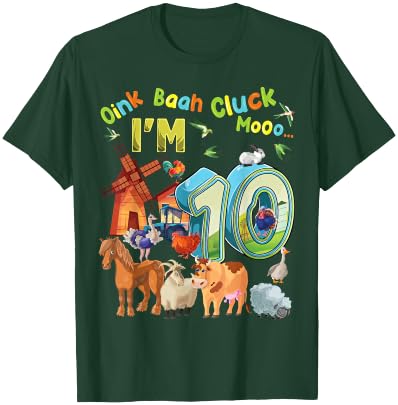 Barnyard 10th Birthday Farm Animals 10 Years Old Farming T-Shirt - T-Shirt | Forest