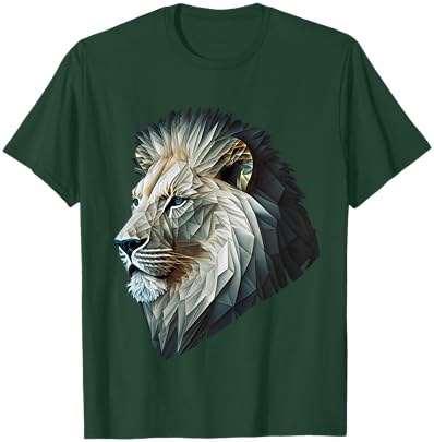 Lion Polygon Animal Print Art White Lion T-Shirt - T-Shirt | Forest