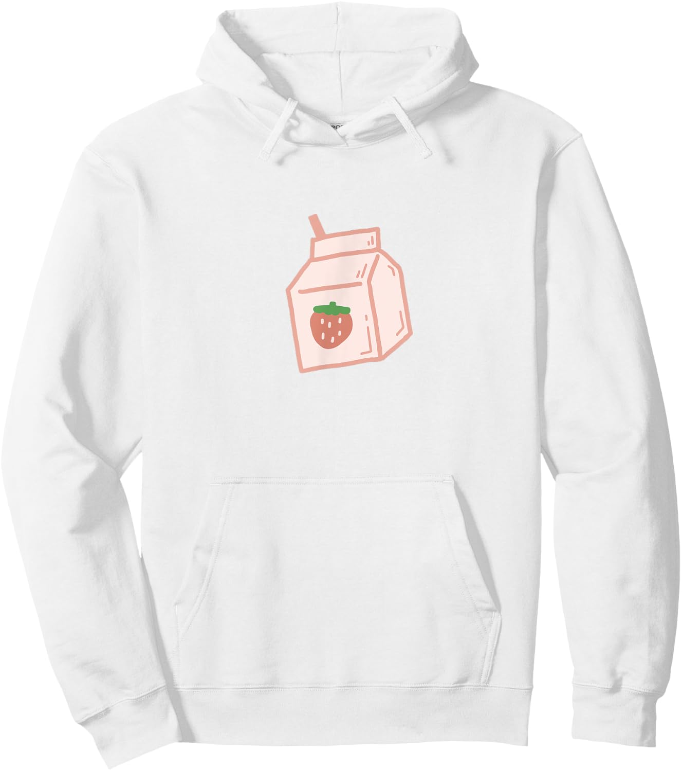 Cute Pink Strawberry Milk Carton Minimal Kawaii Aesthetic Hoodie - Hoodie | White