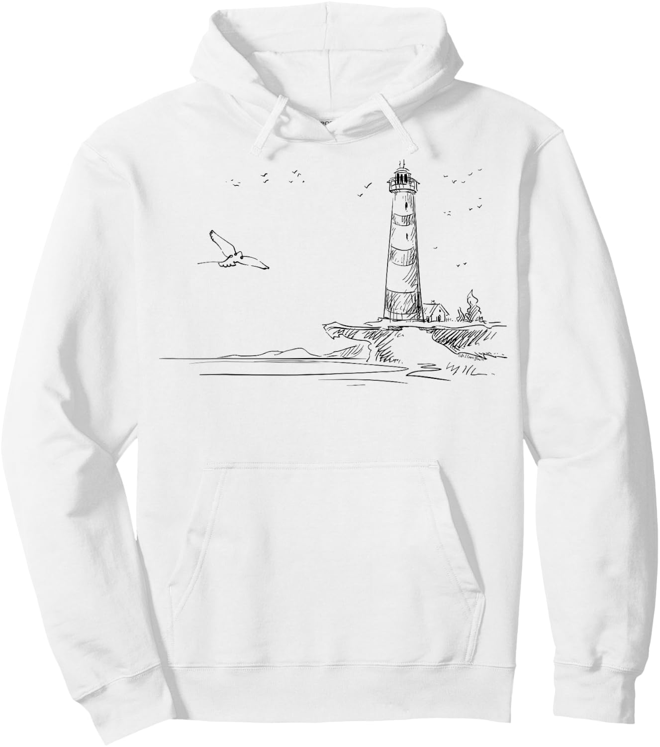 Seaside Lighthouse Nautical Sketch Art Hoodie - Hoodie | White