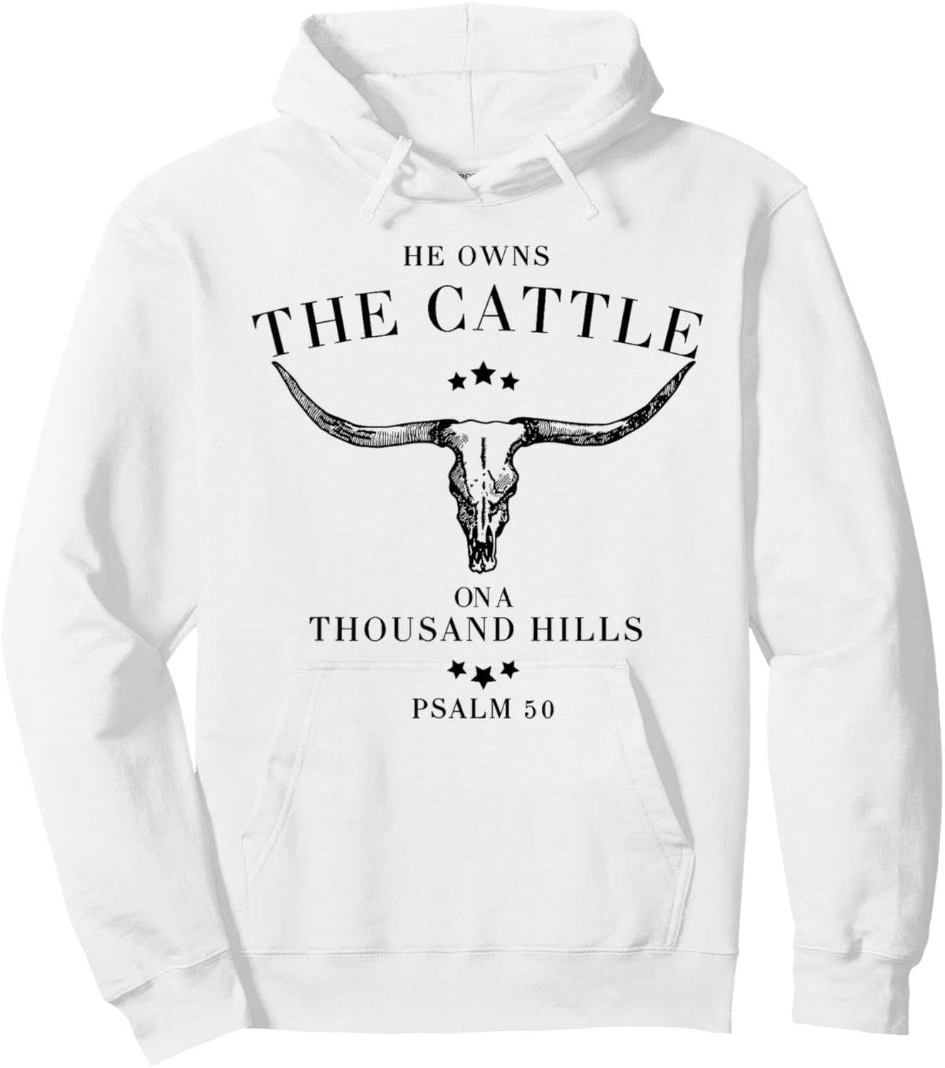 He Owns The Cattle On A Thousand Hills - Blue, White - -Adults - Small - Cotton 65%, Polyester 35% Hoodie - Hoodie | White