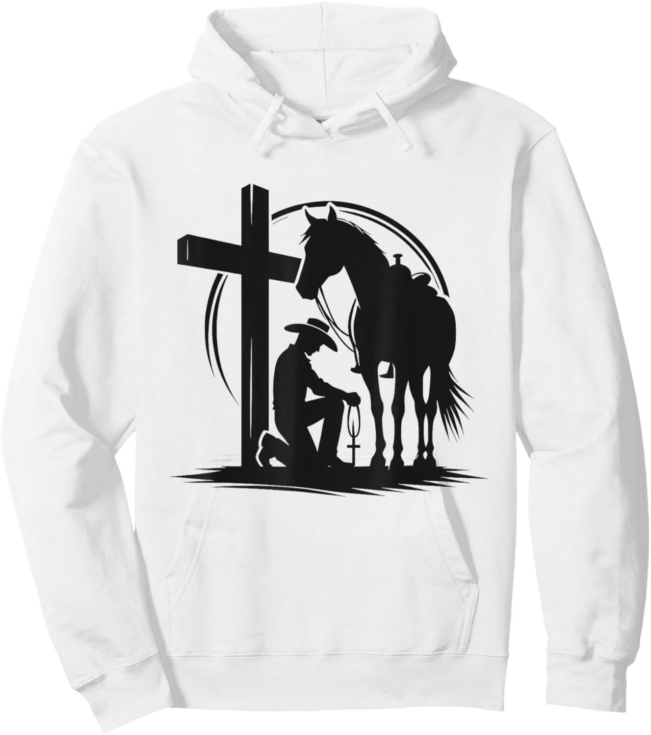Praying Cowboy Kneeling Cross Western Bible Jesus Horse Hoodie - Hoodie | White