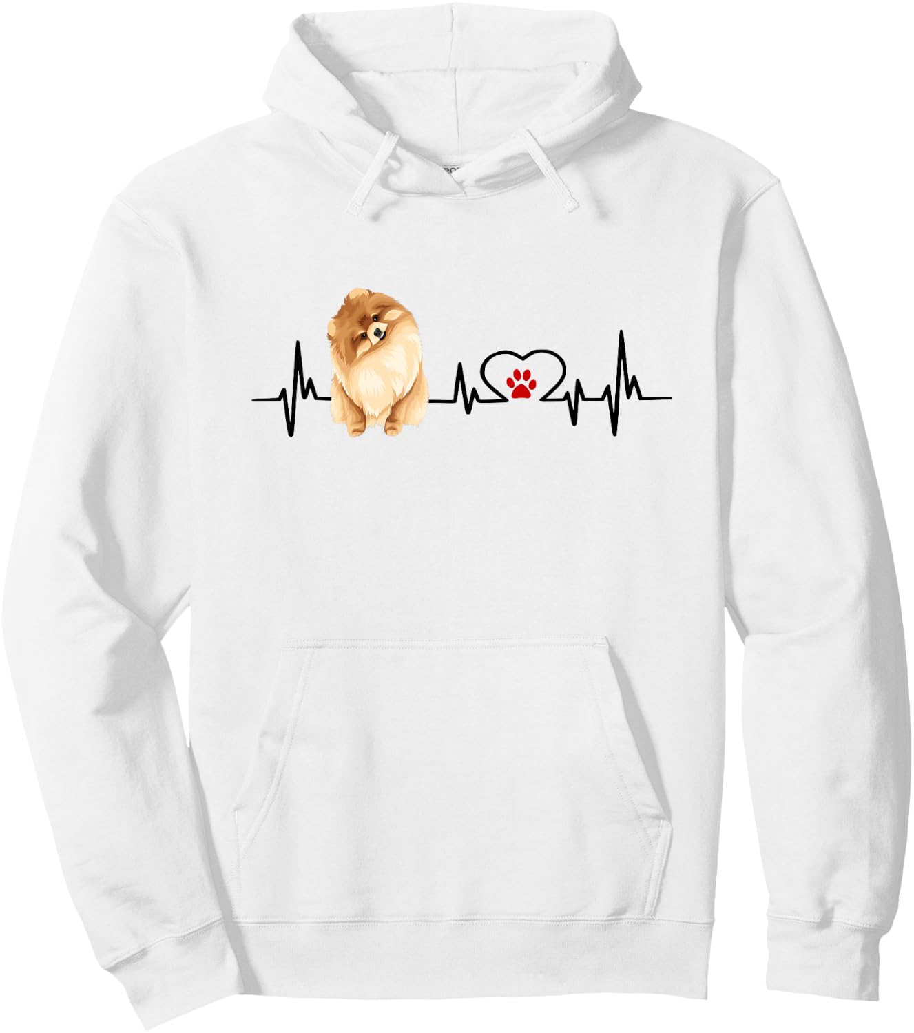 Pomeranian EKG Heartbeat Heart Line With Paw Print Hoodie - Hoodie | White