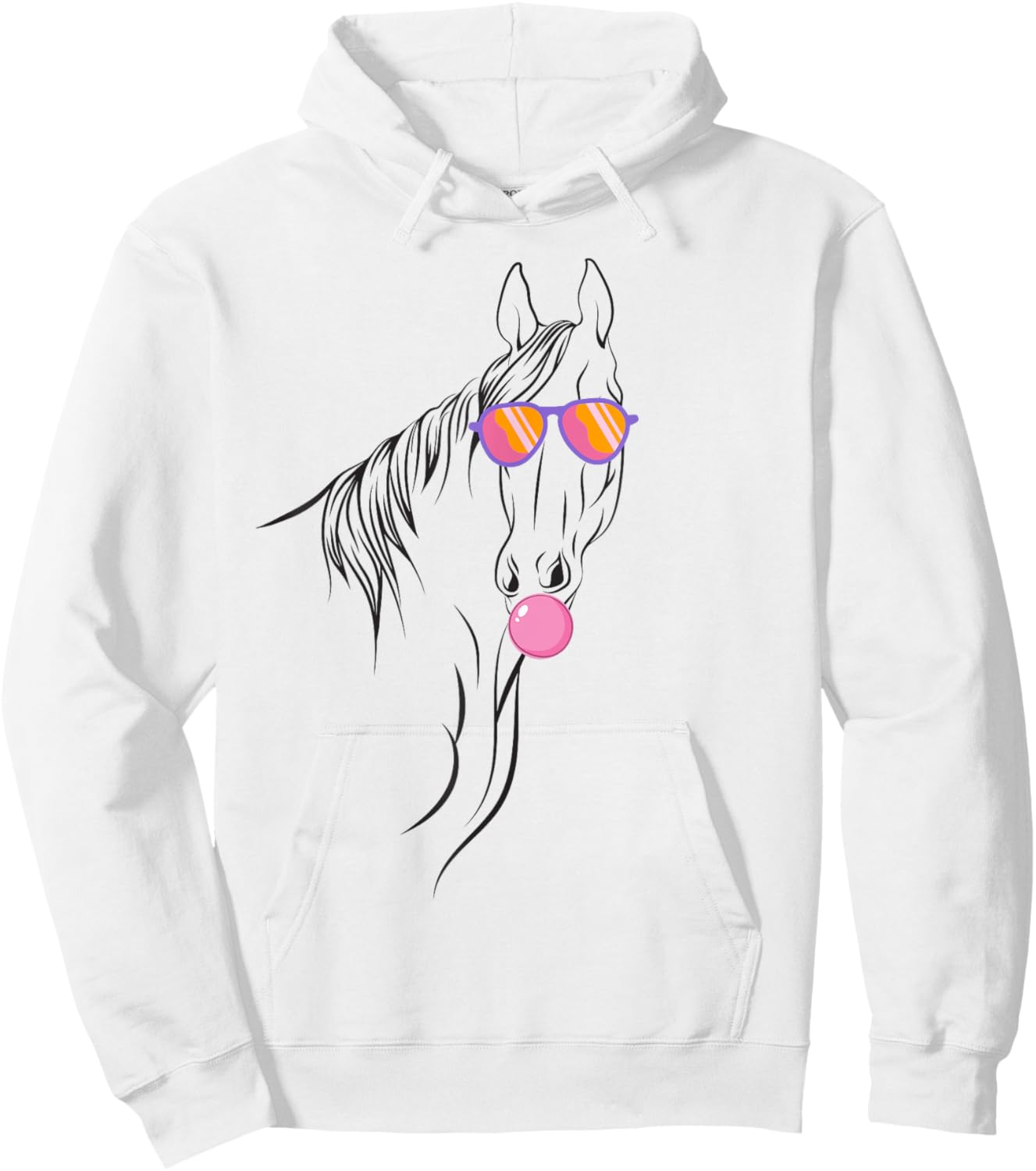 Horse with Bubble Gum and Sunglasses Funny Animal Portrait Hoodie - Hoodie | White