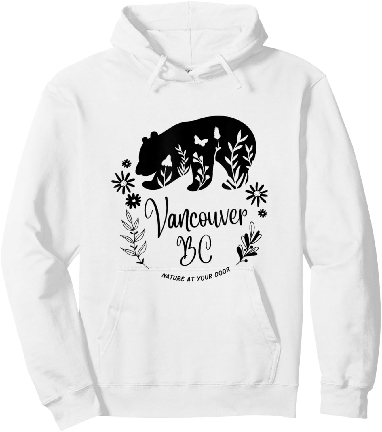 Vancouver BC Bear & Flowers Nature At Your Door Design Hoodie - Hoodie | White