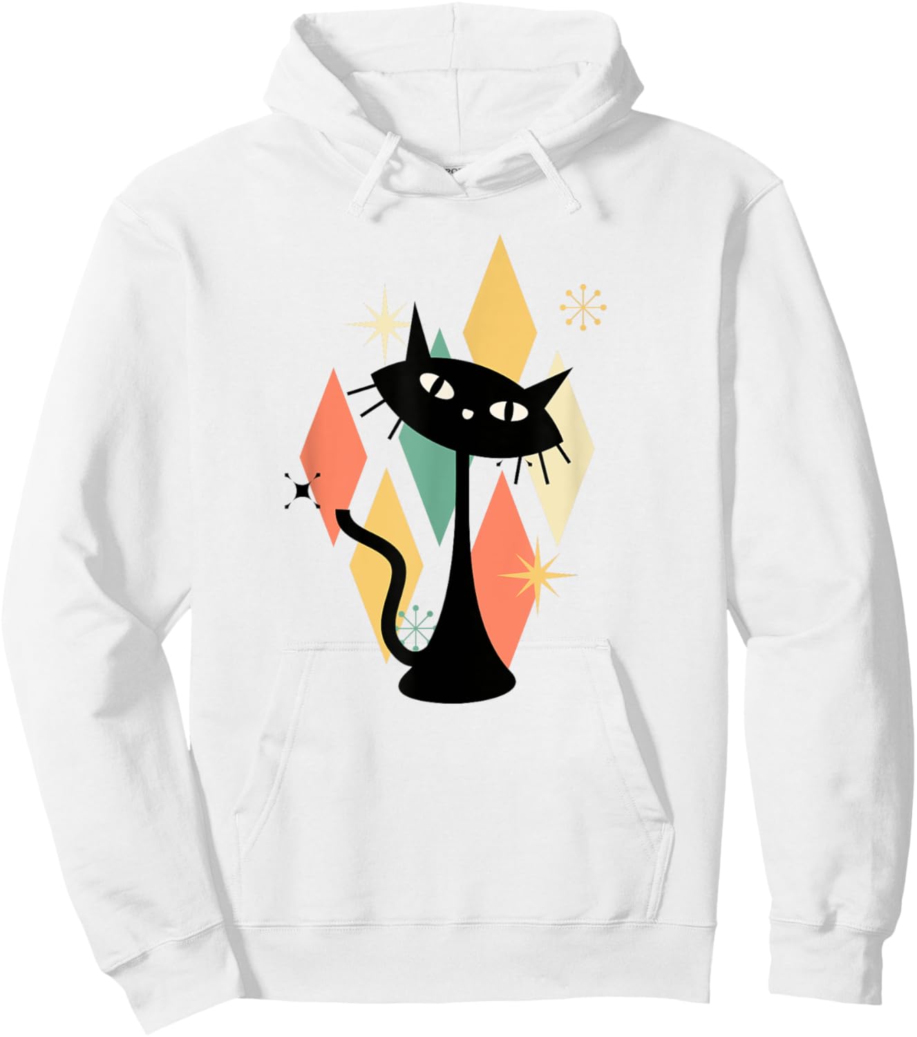 Colorful Retro Cat Midcentury Atomic Age Modern Mid Century Women Kids Hoodie - Hoodie | White