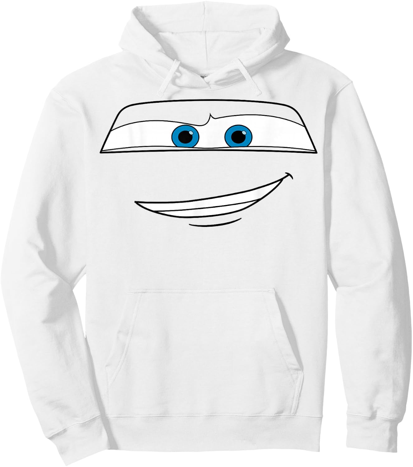 Disney Pixar Cars Lightning McQueen Big Face Short Sleeve Hoodie - Hoodie | White