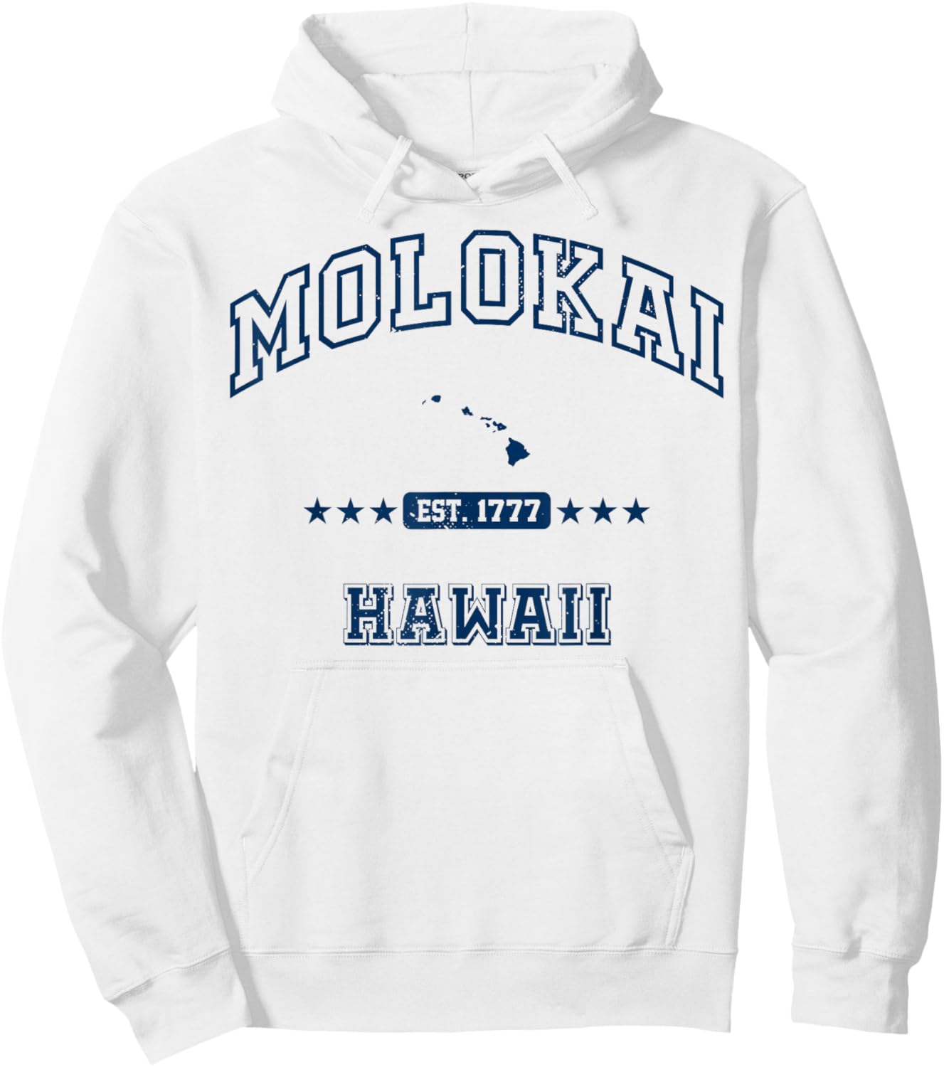 Molokai Hawaii HI Vintage Athletic Navy Hoodie - Hoodie | White