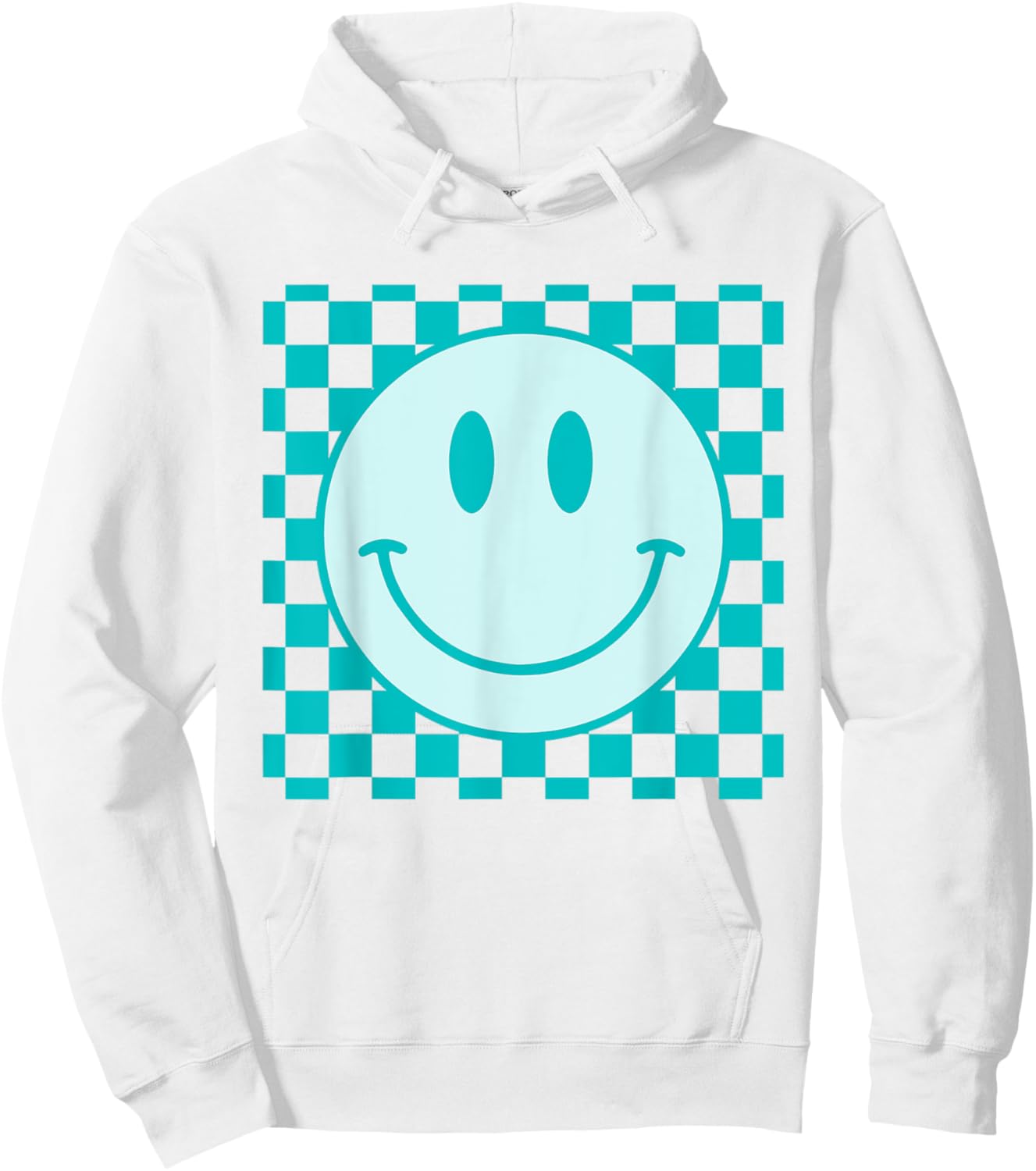 Retro Happy Face Shirt Checkered Pattern Smile Face Trendy Hoodie - Hoodie | White