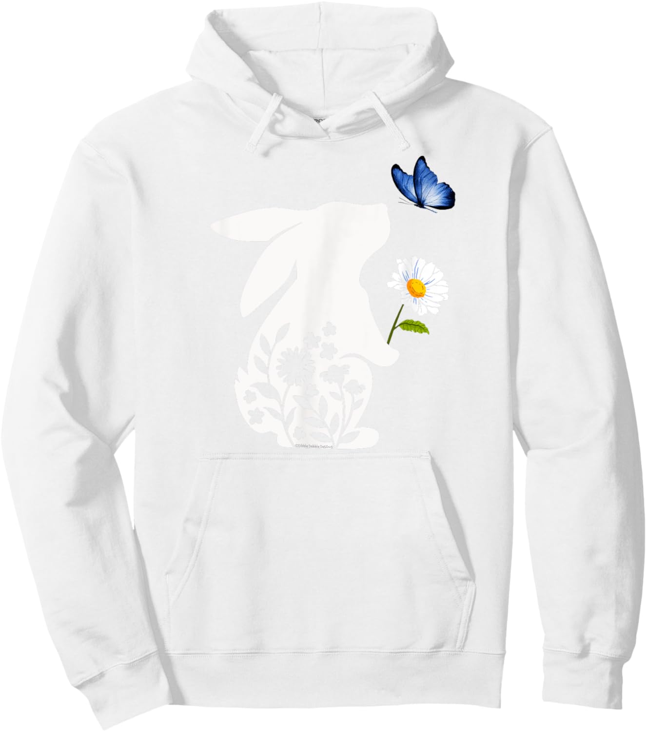 Sweet Bunny Rabbit Holding Daisy with Butterfly Easter Hoodie - Hoodie | White