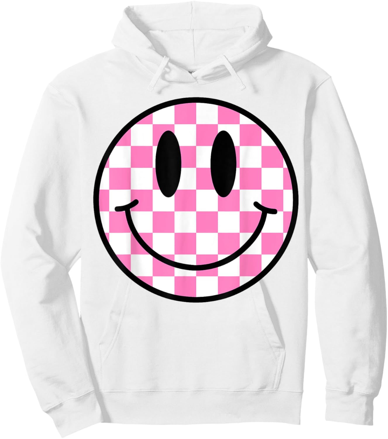 White Shirt Hot Pink Happy Face Smile Face Trendy Smiling Hoodie - Hoodie | White