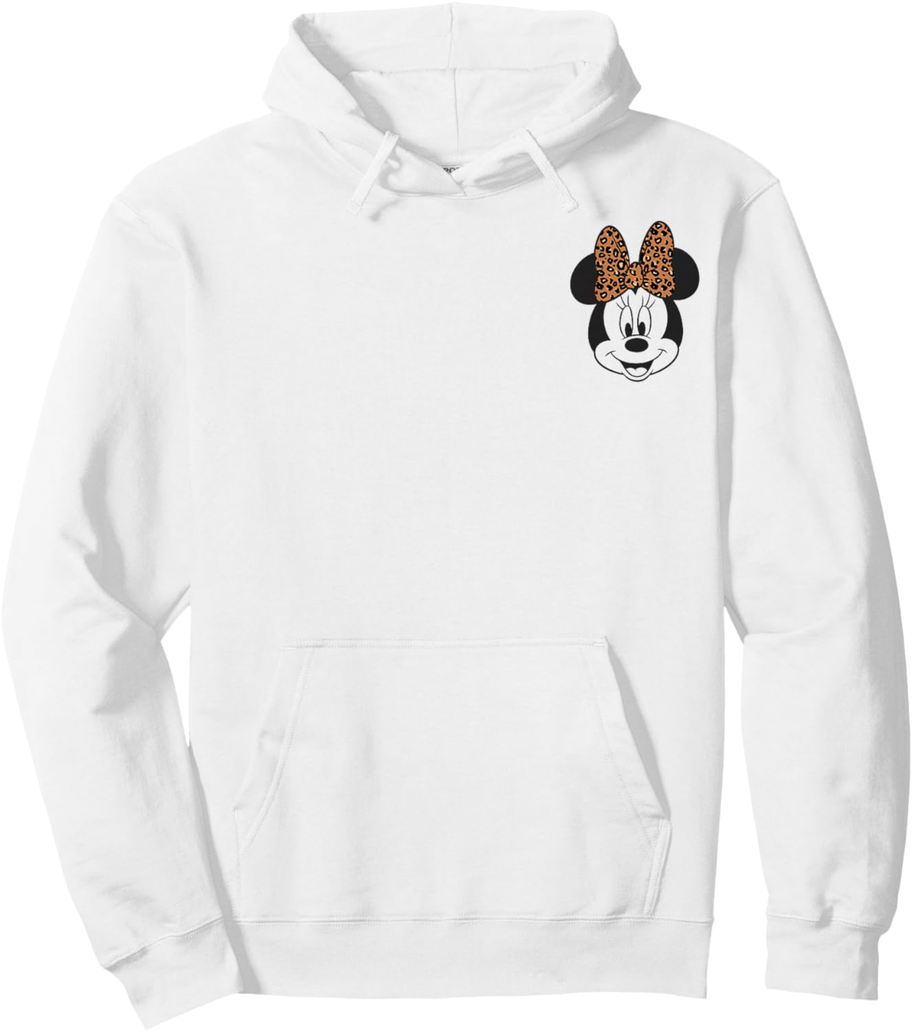Disney Minnie Mouse Leppard Print Bow Minnie Pocket Logo Hoodie - Hoodie | White